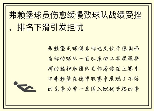弗赖堡球员伤愈缓慢致球队战绩受挫，排名下滑引发担忧